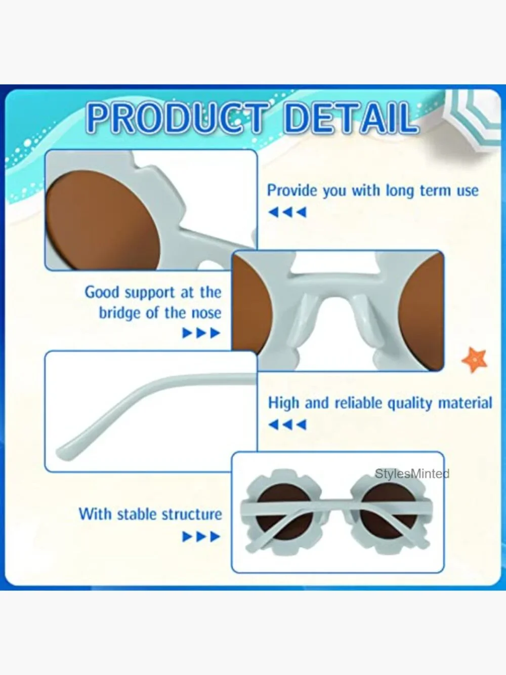 Kids' Sunglasses Set 8 Pack Flower & Round UV Protection